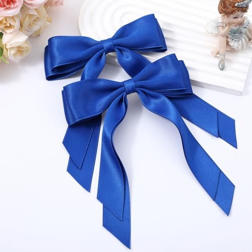 Matwsec Royal Blue Hair Bows with Tails - 2 Pack Fabric Hair Clips for Women and Girls - görsel 14