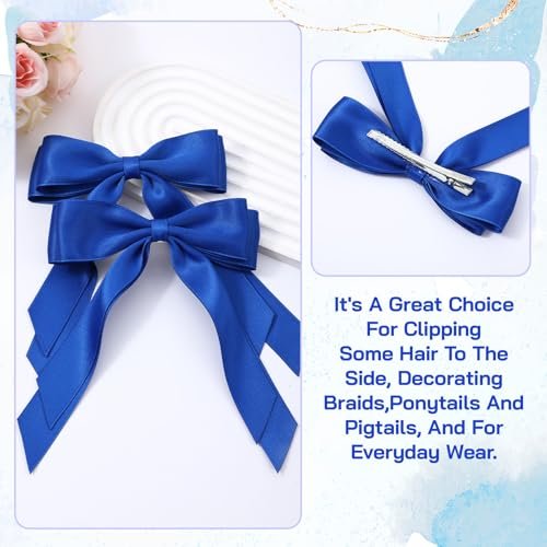 Matwsec Royal Blue Hair Bows with Tails - 2 Pack Fabric Hair Clips for Women and Girls - görsel 10