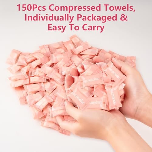 MEQHUO 150Pcs Compressed Towel Tablets – Portable Mini Disposable Face Towels for Travel, Camping, Hiking & Outdoor Activities – Individually Wrapped Cotton Washcloths - görsel 4