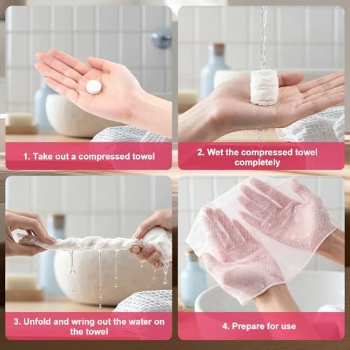 MEQHUO 150Pcs Compressed Towel Tablets – Portable Mini Disposable Face Towels for Travel, Camping, Hiking & Outdoor Activities – Individually Wrapped Cotton Washcloths - görsel 6