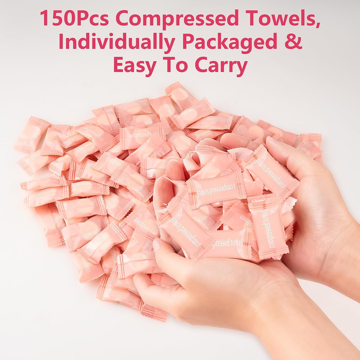 MEQHUO 150Pcs Compressed Towel Tablets – Portable Mini Disposable Face Towels for Travel, Camping, Hiking & Outdoor Activities – Individually Wrapped Cotton Washcloths - görsel 3