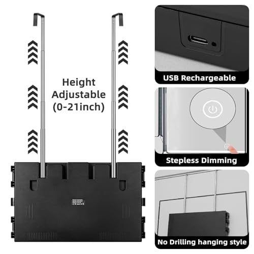 Vanexiss Rechargeable 3-Way Mirror for Self Hair Cutting – Trifold Mirror with 8 LED Light Strips & Telescoping Hooks for Makeup, Shaving & Styling (Black, Large) Avelisse