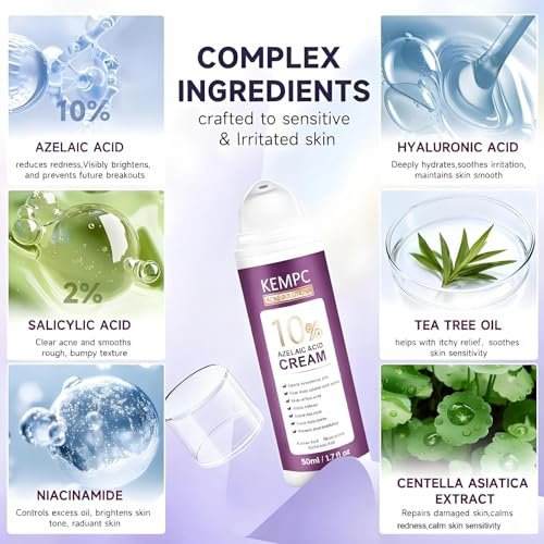 10% Azelaic Acid Acne Treatment for Face – Hormonal/Cystic Acne Spot Treatment Cream | Redness Reducing Acne Moisturizer for Rosacea & Sensitive, Acne-Prone Skin | Teens & Adults, 1.7 oz - görsel 10