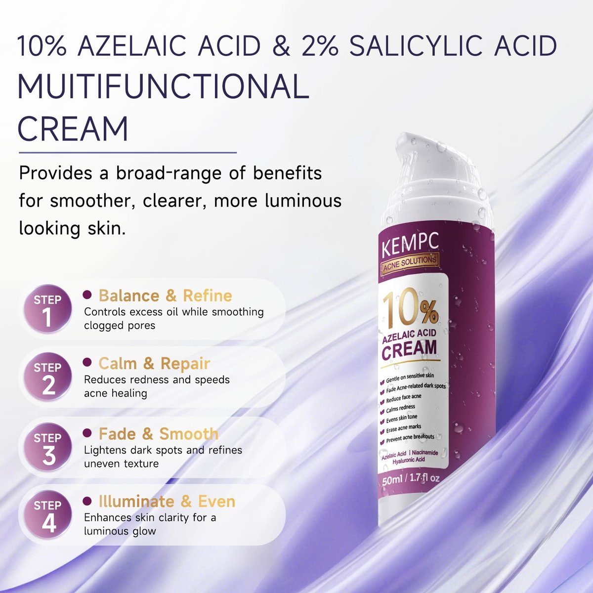 10% Azelaic Acid Acne Treatment for Face – Hormonal/Cystic Acne Spot Treatment Cream | Redness Reducing Acne Moisturizer for Rosacea & Sensitive, Acne-Prone Skin | Teens & Adults, 1.7 oz - görsel 3