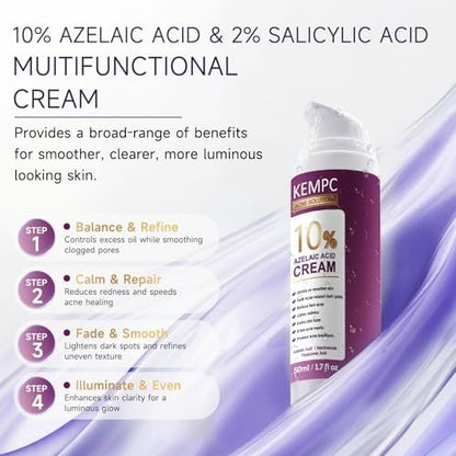 10% Azelaic Acid Acne Treatment for Face – Hormonal/Cystic Acne Spot Treatment Cream | Redness Reducing Acne Moisturizer for Rosacea & Sensitive, Acne-Prone Skin | Teens & Adults, 1.7 oz