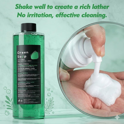 Rayyl Tattoo Green Soap 16.9oz Ultra Concentrated + 7oz Foam Bottle Kit – Vegan Formula, Professional Skin Cleanser for Tattoos & Piercings, Travel-Ready Value Pack