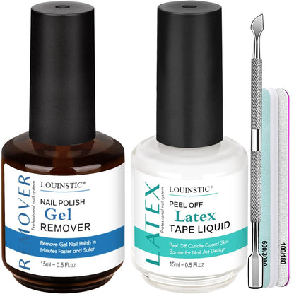 LOUINSTIC Gel Nail Polish Remover & Liquid Latex for Nails – Fast 2-5 Minute Removal, Low Irritation, No Residue, No Foil Needed, with Manicure Tools (2 Pack) Avelisse