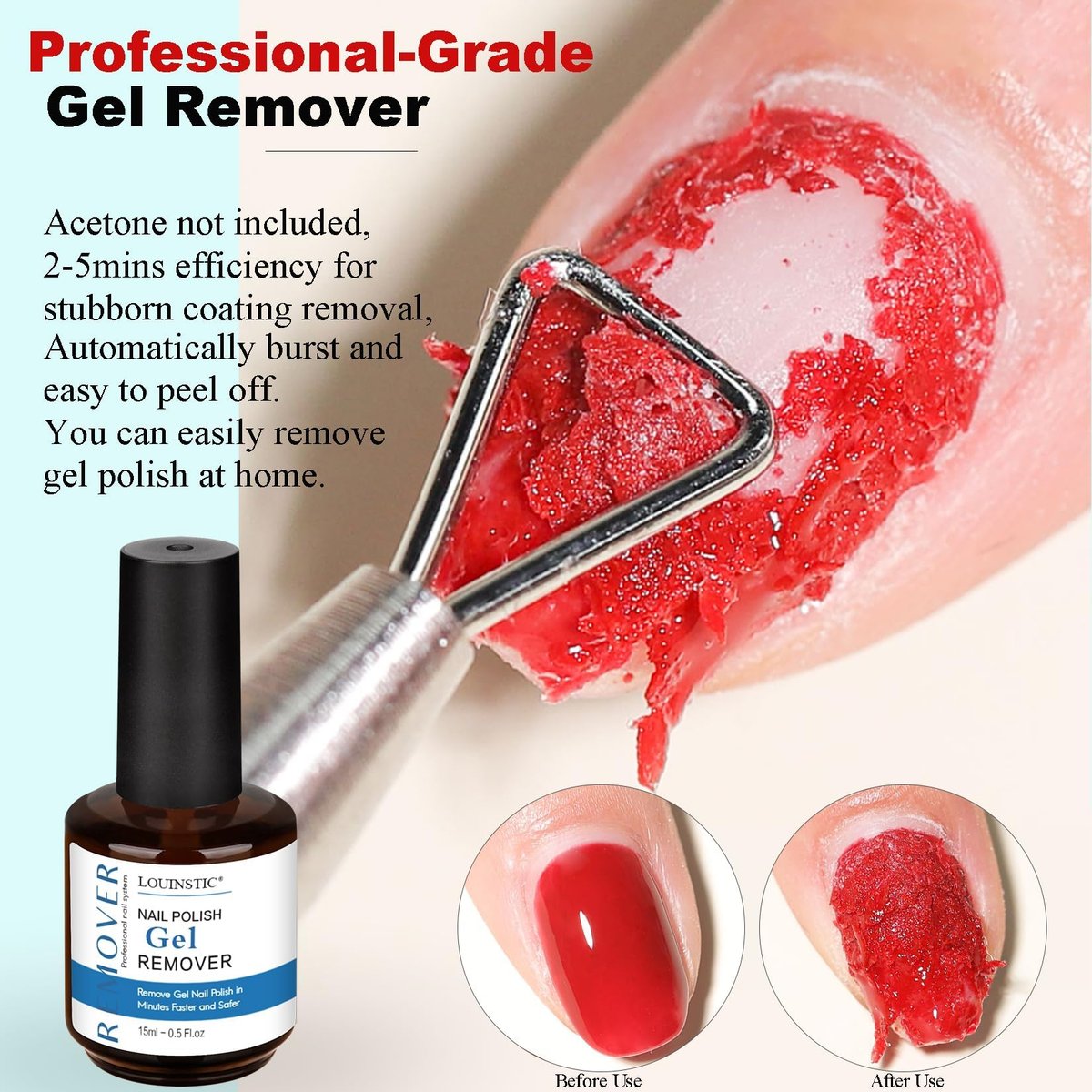 LOUINSTIC Gel Nail Polish Remover & Liquid Latex for Nails – Fast 2-5 Minute Removal, Low Irritation, No Residue, No Foil Needed, with Manicure Tools (2 Pack) Avelisse