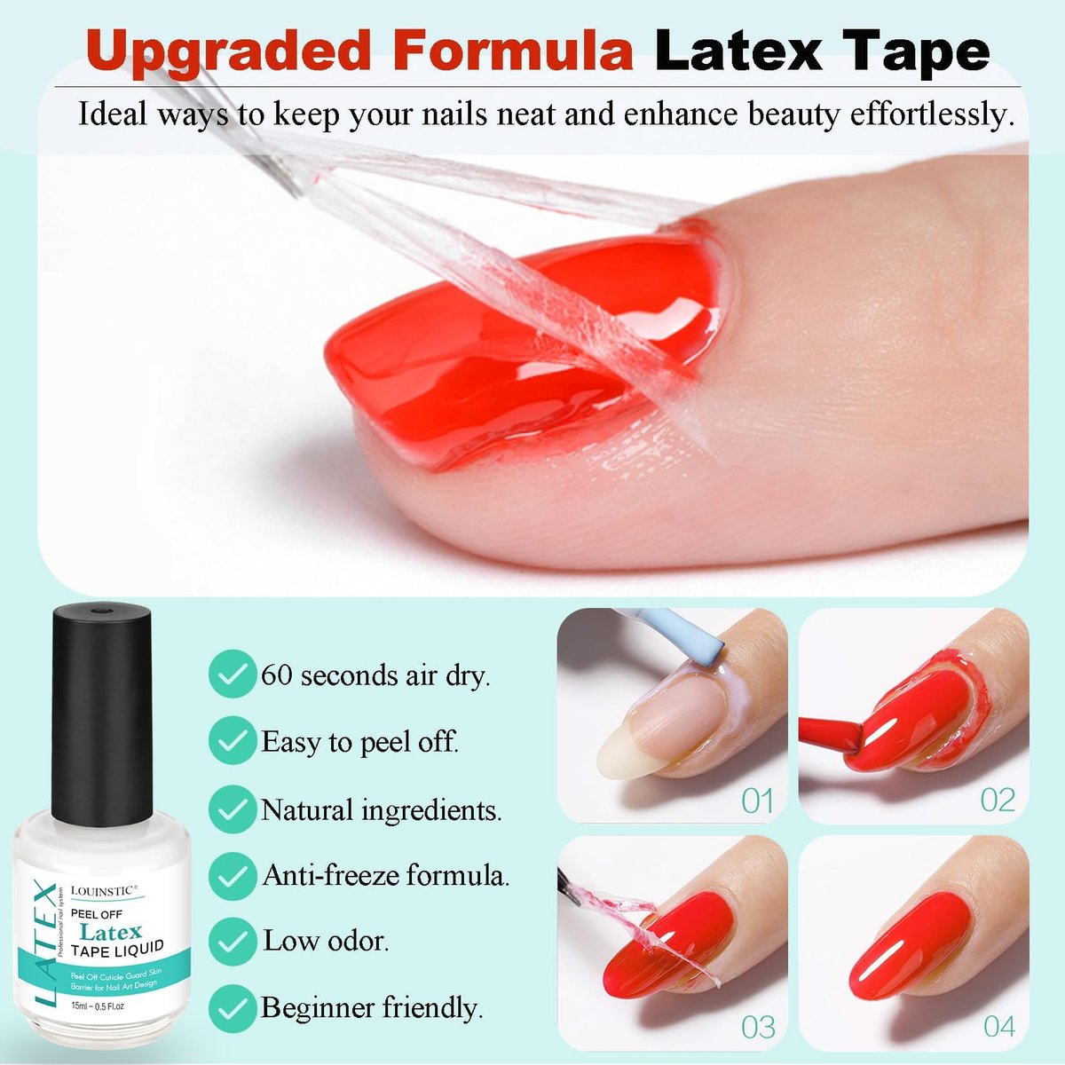 LOUINSTIC Gel Nail Polish Remover & Liquid Latex for Nails – Fast 2-5 Minute Removal, Low Irritation, No Residue, No Foil Needed, with Manicure Tools (2 Pack) Avelisse