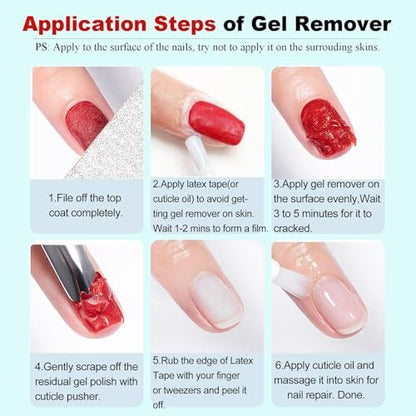 LOUINSTIC Gel Nail Polish Remover & Liquid Latex for Nails – Fast 2-5 Minute Removal, Low Irritation, No Residue, No Foil Needed, with Manicure Tools (2 Pack) Avelisse