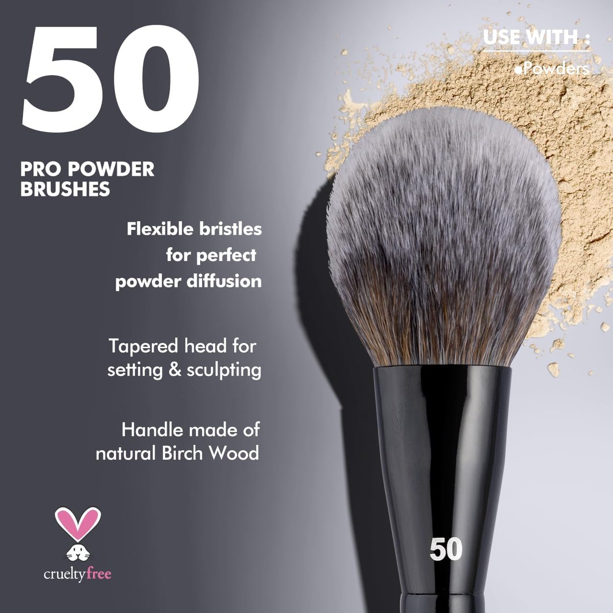 Bueart Design PRO Flawless Light Powder Makeup Brush 50 - Ultra-Soft Synthetic Bristles for Loose Powder, Setting Powder & Blush, Cruelty-Free Makeup Brush for Flawless Application Avelisse