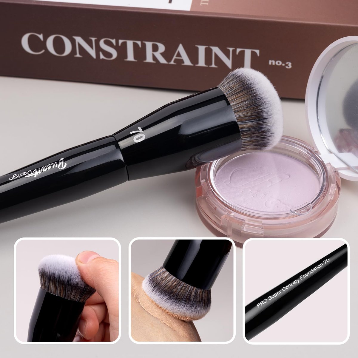 Professional Super Dense Foundation Buffing Brush 70 – Black Handle with Soft Synthetic Bristles for Powder and Liquid Makeup - görsel 9