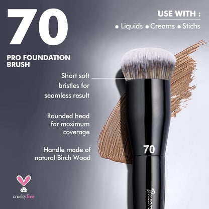 Professional Super Dense Foundation Buffing Brush 70 – Black Handle with Soft Synthetic Bristles for Powder and Liquid Makeup