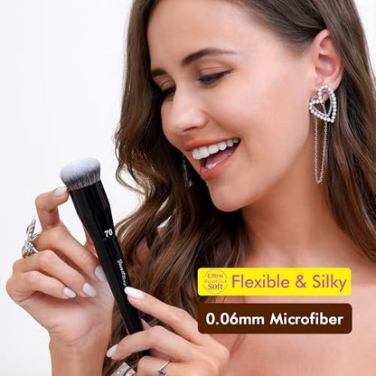 Professional Super Dense Foundation Buffing Brush 70 – Black Handle with Soft Synthetic Bristles for Powder and Liquid Makeup