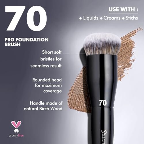 Professional Super Dense Foundation Buffing Brush 70 – Black Handle with Soft Synthetic Bristles for Powder and Liquid Makeup - görsel 6