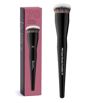 Professional Super Dense Foundation Buffing Brush 70 – Black Handle with Soft Synthetic Bristles for Powder and Liquid Makeup