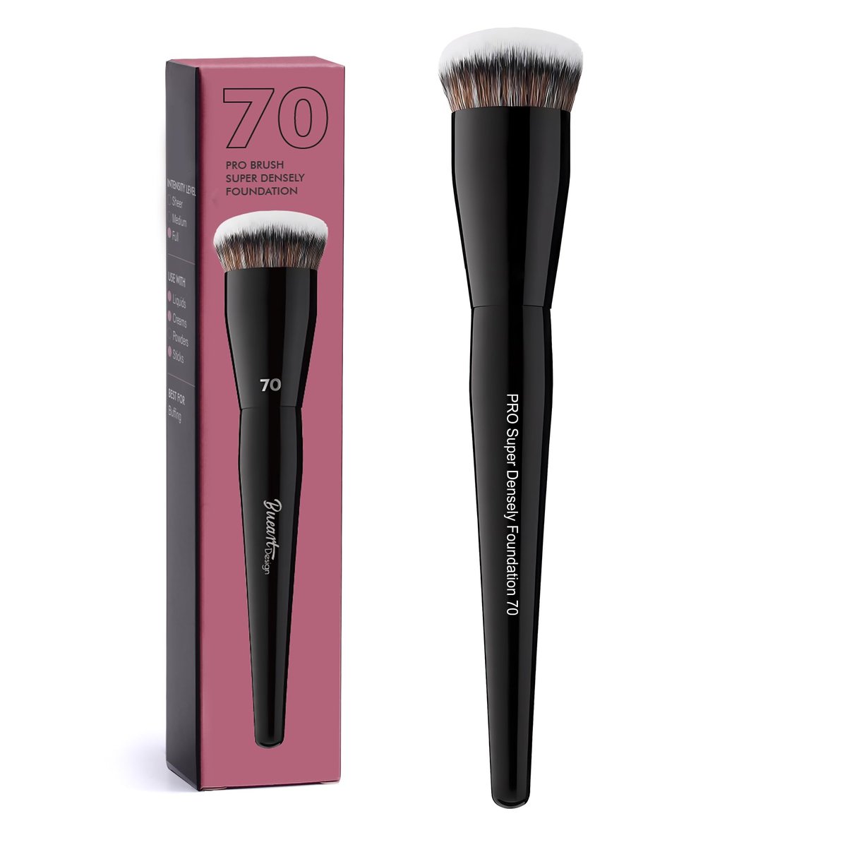 Professional Super Dense Foundation Buffing Brush 70 – Black Handle with Soft Synthetic Bristles for Powder and Liquid Makeup - görsel 1