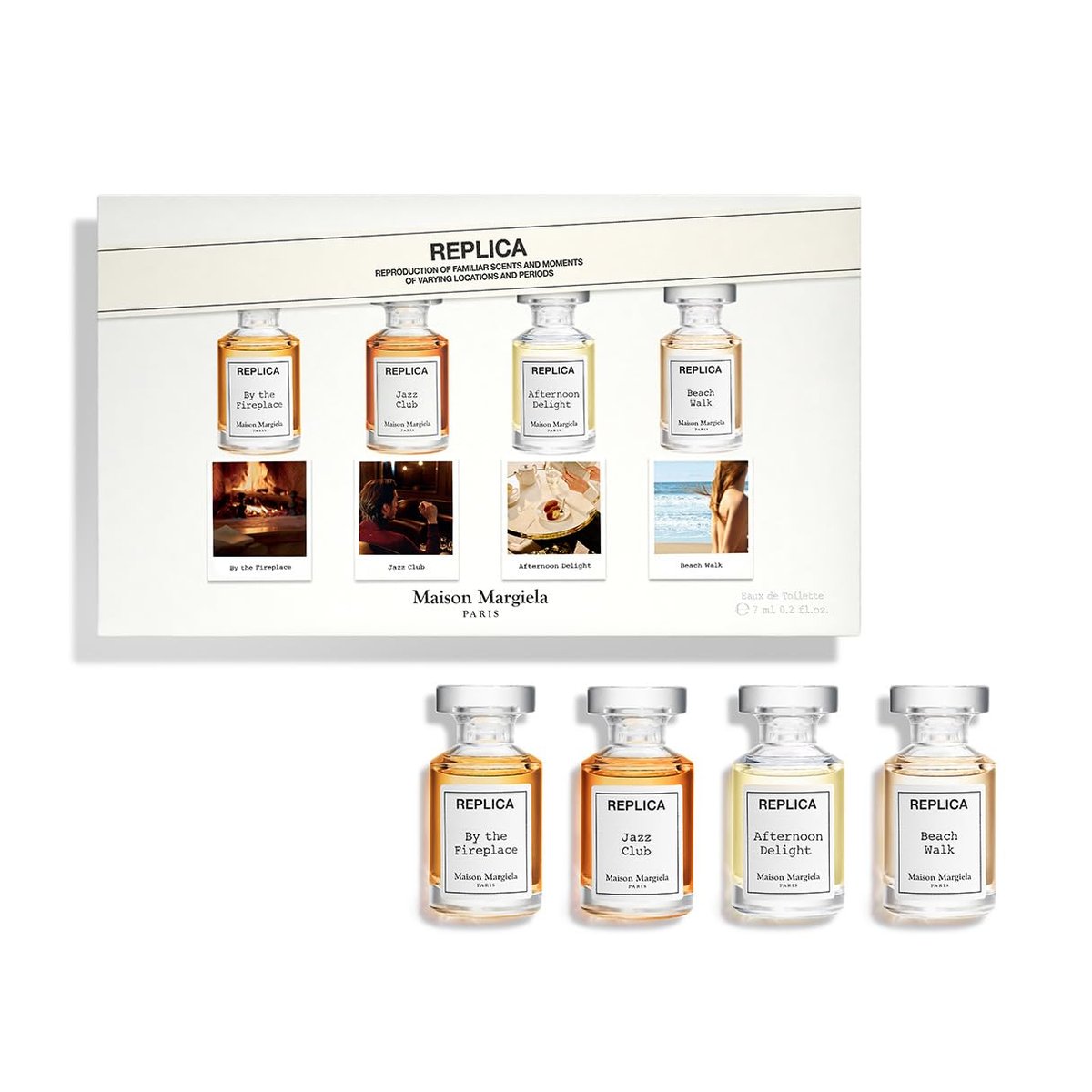 Maison Margiela Replica 4-Piece Fragrance Discovery Set: Beach Walk, Jazz Club, By the Fireplace, Afternoon Delight (0.24 Fl Oz Each) Avelisse