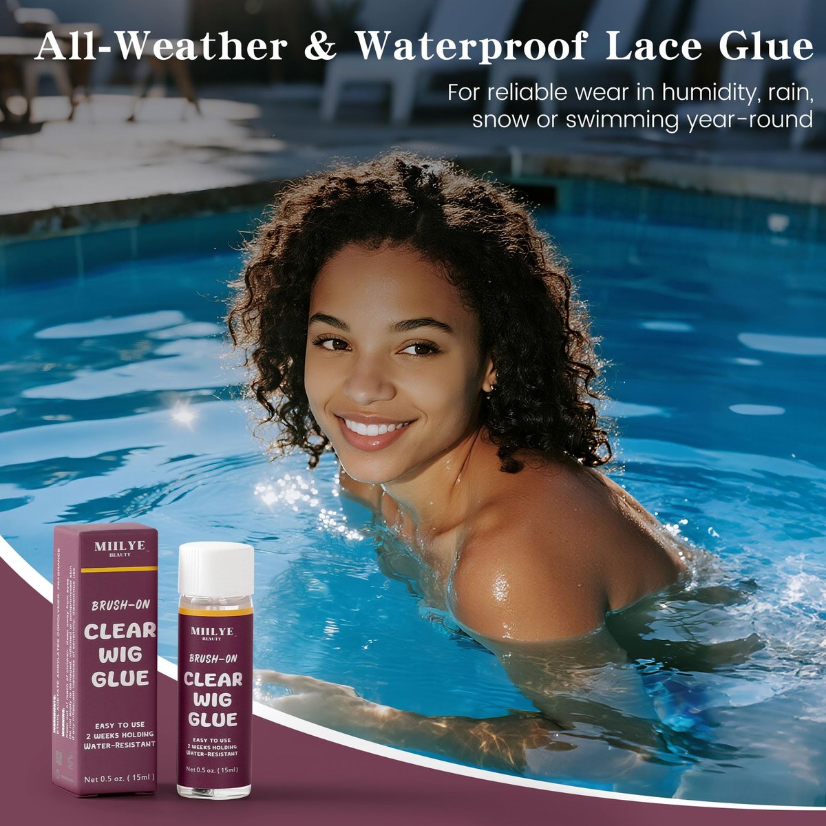 Waterproof Clear Lace Glue for Wigs – Sweat & Swim Proof Strong Hold, String-Free, 2-Week Wear (15 ml / 0.5 Oz) - görsel 7