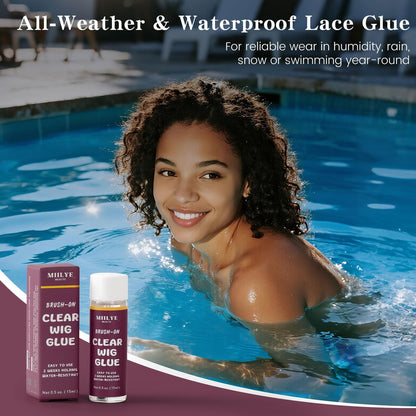 Waterproof Clear Lace Glue for Wigs – Sweat & Swim Proof Strong Hold, String-Free, 2-Week Wear (15 ml / 0.5 Oz)