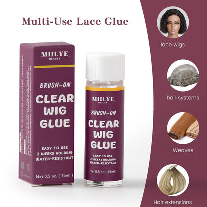 Waterproof Clear Lace Glue for Wigs – Sweat & Swim Proof Strong Hold, String-Free, 2-Week Wear (15 ml / 0.5 Oz)