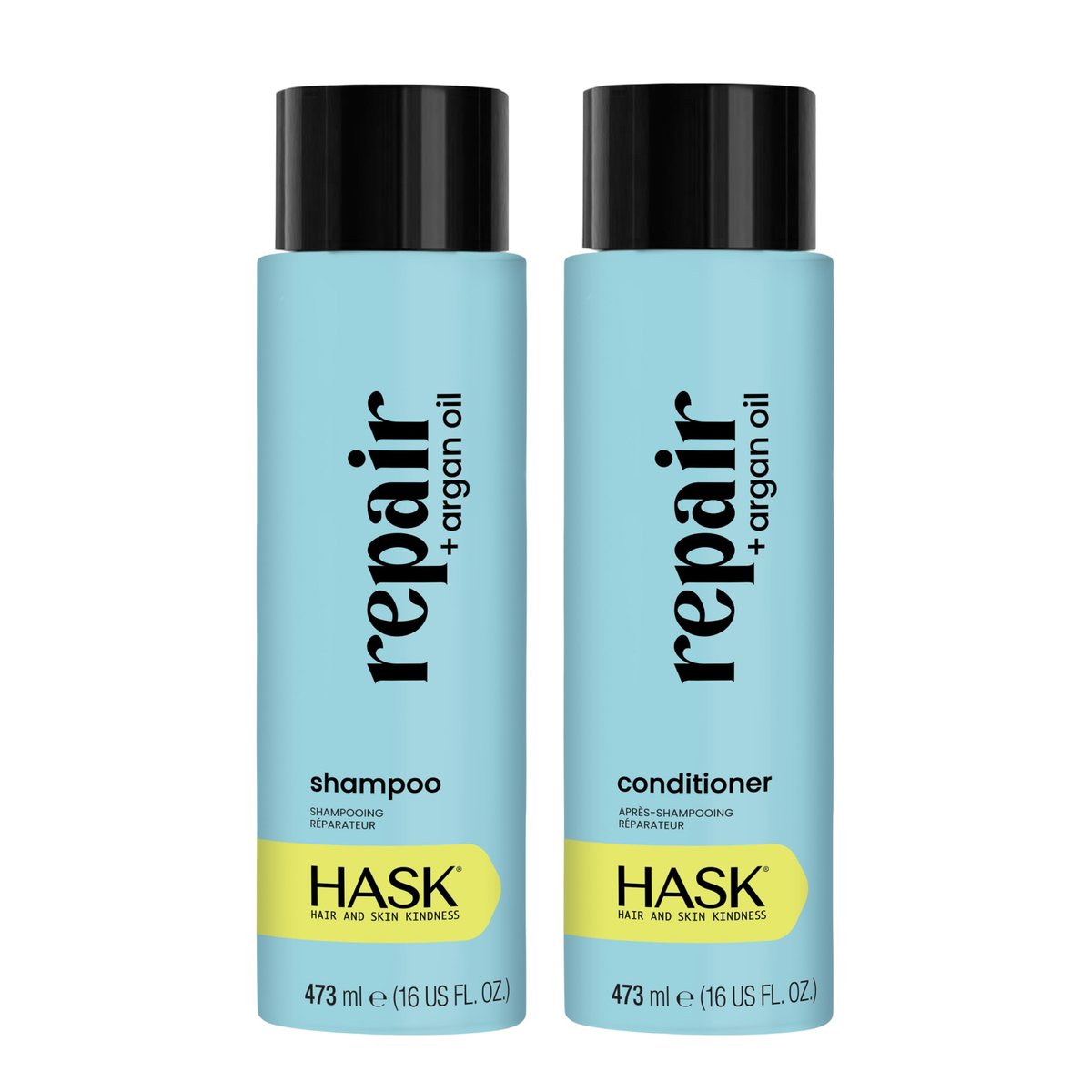 HASK Repair + Argan Oil Shampoo and Conditioner Set – Color Safe, Sulfate-Free, Paraben-Free, Gluten-Free, Cruelty-Free – 16 oz Each, 2-Pack Avelisse