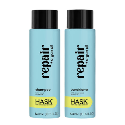 HASK Repair + Argan Oil Shampoo and Conditioner Set – Color Safe, Sulfate-Free, Paraben-Free, Gluten-Free, Cruelty-Free – 16 oz Each, 2-Pack Avelisse