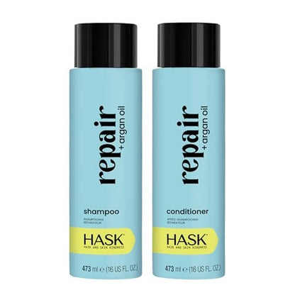 HASK Repair + Argan Oil Shampoo and Conditioner Set – Color Safe, Sulfate-Free, Paraben-Free, Gluten-Free, Cruelty-Free – 16 oz Each, 2-Pack Avelisse
