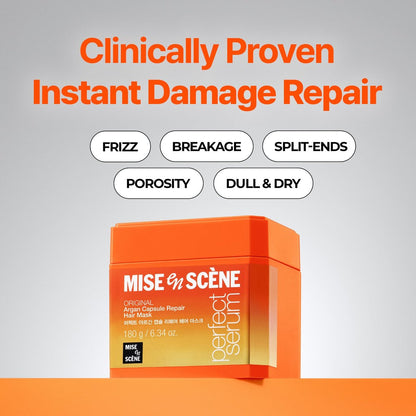 Mise En Scene Argan Oil Repair Hair Mask – Protein Hair Mask for Damaged, Dry, Frizzy Hair with Anti-Humidity, 6.34 Fl. Oz.