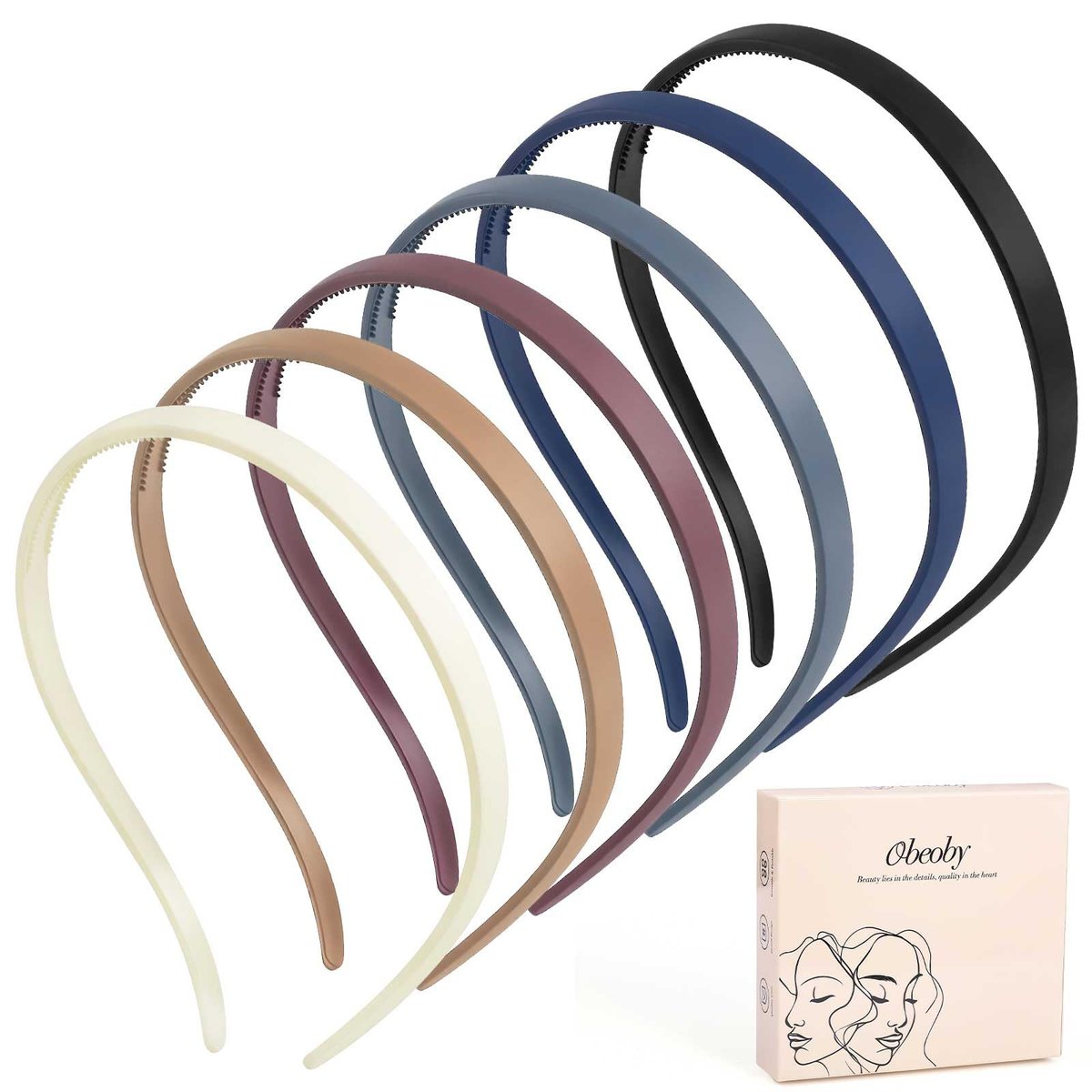 obeoby 6Pack No Pressure Headbands for Glasses Wearers, Square Sunglass Headbands for Women Girl Hairbands with Teeth Non Slip (Brown Series) - görsel 1