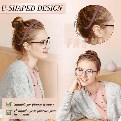 obeoby 6Pack No Pressure Headbands for Glasses Wearers, Square Sunglass Headbands for Women Girl Hairbands with Teeth Non Slip (Brown Series)