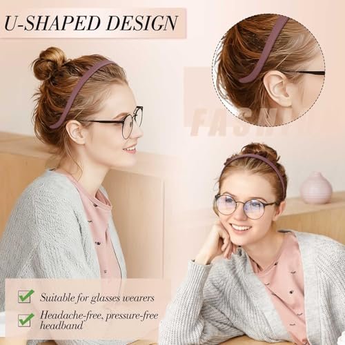 obeoby 6Pack No Pressure Headbands for Glasses Wearers, Square Sunglass Headbands for Women Girl Hairbands with Teeth Non Slip (Brown Series) - görsel 4