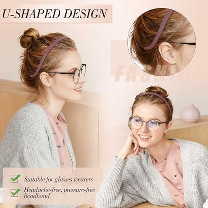 obeoby 6Pack No Pressure Headbands for Glasses Wearers, Square Sunglass Headbands for Women Girl Hairbands with Teeth Non Slip (Brown Series)