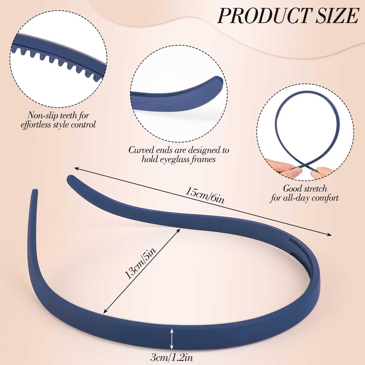 obeoby 6Pack No Pressure Headbands for Glasses Wearers, Square Sunglass Headbands for Women Girl Hairbands with Teeth Non Slip (Brown Series) - görsel 5
