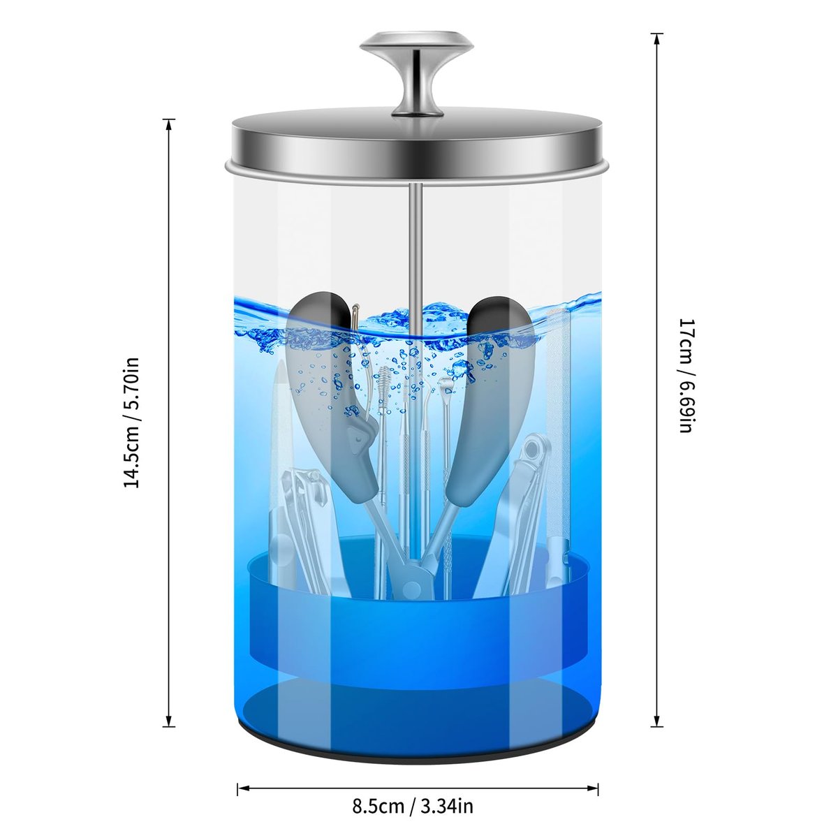 IEBARBER 21Oz Glass Nail Tool Disinfectant Jar with Removable Strainer Tray - Professional Manicure & Barber Tool Sterilizer Avelisse