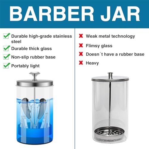 IEBARBER 21Oz Glass Nail Tool Disinfectant Jar with Removable Strainer Tray - Professional Manicure & Barber Tool Sterilizer Avelisse