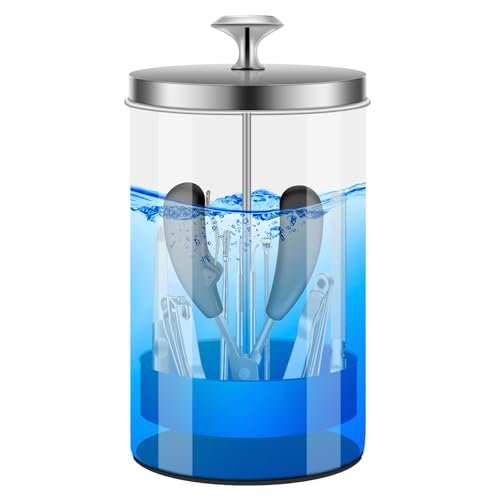 IEBARBER 21Oz Glass Nail Tool Disinfectant Jar with Removable Strainer Tray - Professional Manicure & Barber Tool Sterilizer Avelisse