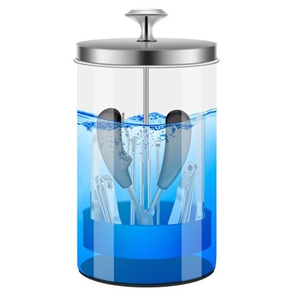IEBARBER 21Oz Glass Nail Tool Disinfectant Jar with Removable Strainer Tray - Professional Manicure & Barber Tool Sterilizer Avelisse
