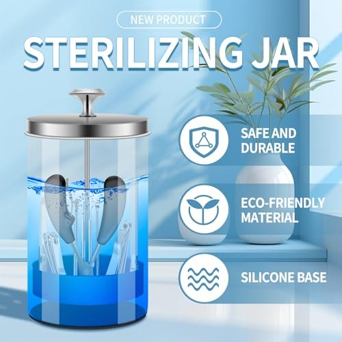 IEBARBER 21Oz Glass Nail Tool Disinfectant Jar with Removable Strainer Tray - Professional Manicure & Barber Tool Sterilizer Avelisse