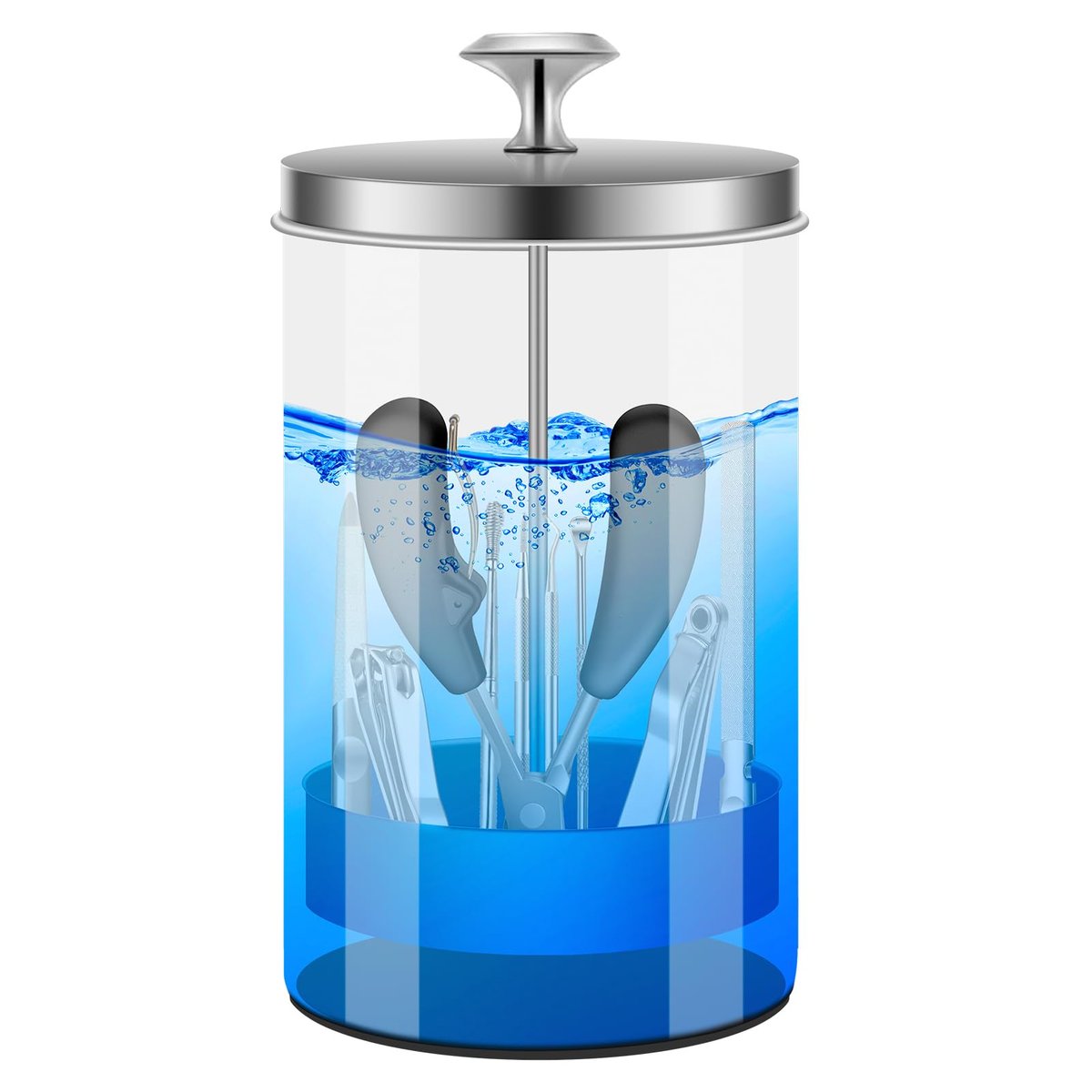 IEBARBER 21Oz Glass Nail Tool Disinfectant Jar with Removable Strainer Tray - Professional Manicure & Barber Tool Sterilizer Avelisse