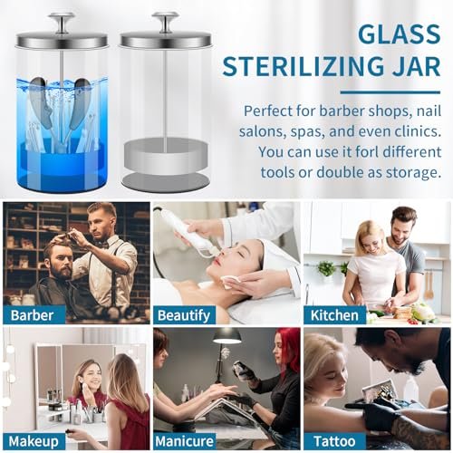 IEBARBER 21Oz Glass Nail Tool Disinfectant Jar with Removable Strainer Tray - Professional Manicure & Barber Tool Sterilizer Avelisse