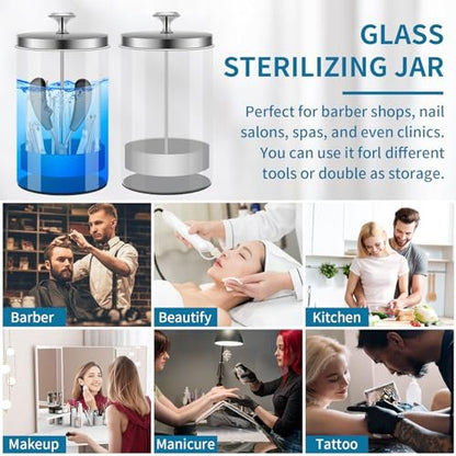 IEBARBER 21Oz Glass Nail Tool Disinfectant Jar with Removable Strainer Tray - Professional Manicure & Barber Tool Sterilizer Avelisse