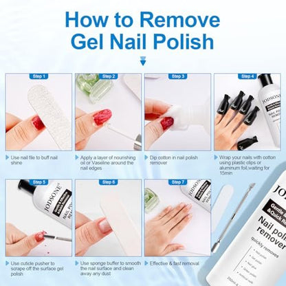 JODSONE Acetone-Free Nail Polish Remover - 8.45 Fl Oz Gentle Gel & Acrylic Nail Soak Off for Home Salon Use