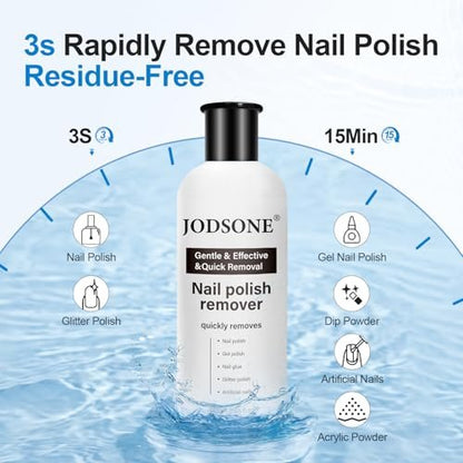 JODSONE Acetone-Free Nail Polish Remover - 8.45 Fl Oz Gentle Gel & Acrylic Nail Soak Off for Home Salon Use