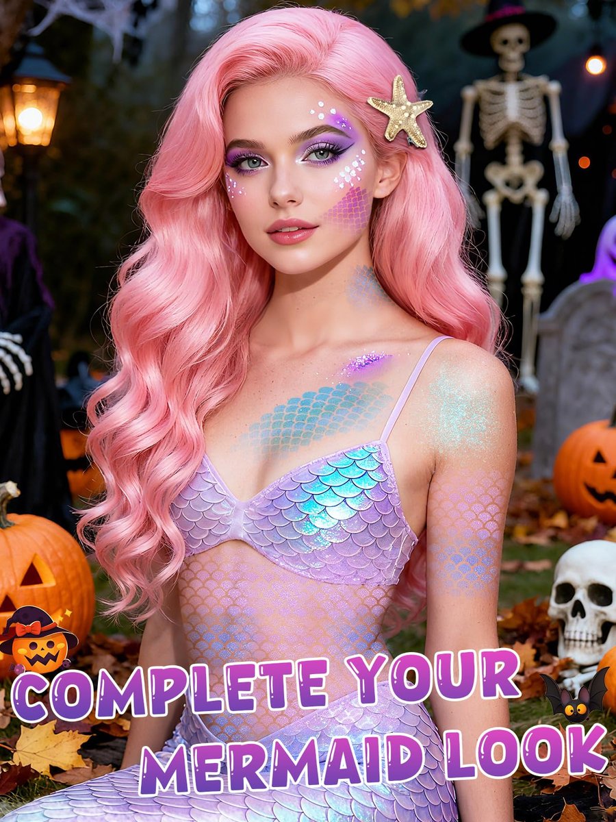 Mermaid Hair Accessories Kit for Women - 12-Piece Halloween Costume Set with Starfish Hair Clips & Face Body Glitter - görsel 9