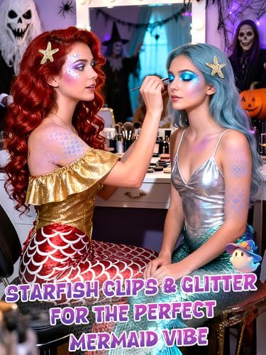 Mermaid Hair Accessories Kit for Women - 12-Piece Halloween Costume Set with Starfish Hair Clips & Face Body Glitter - görsel 4