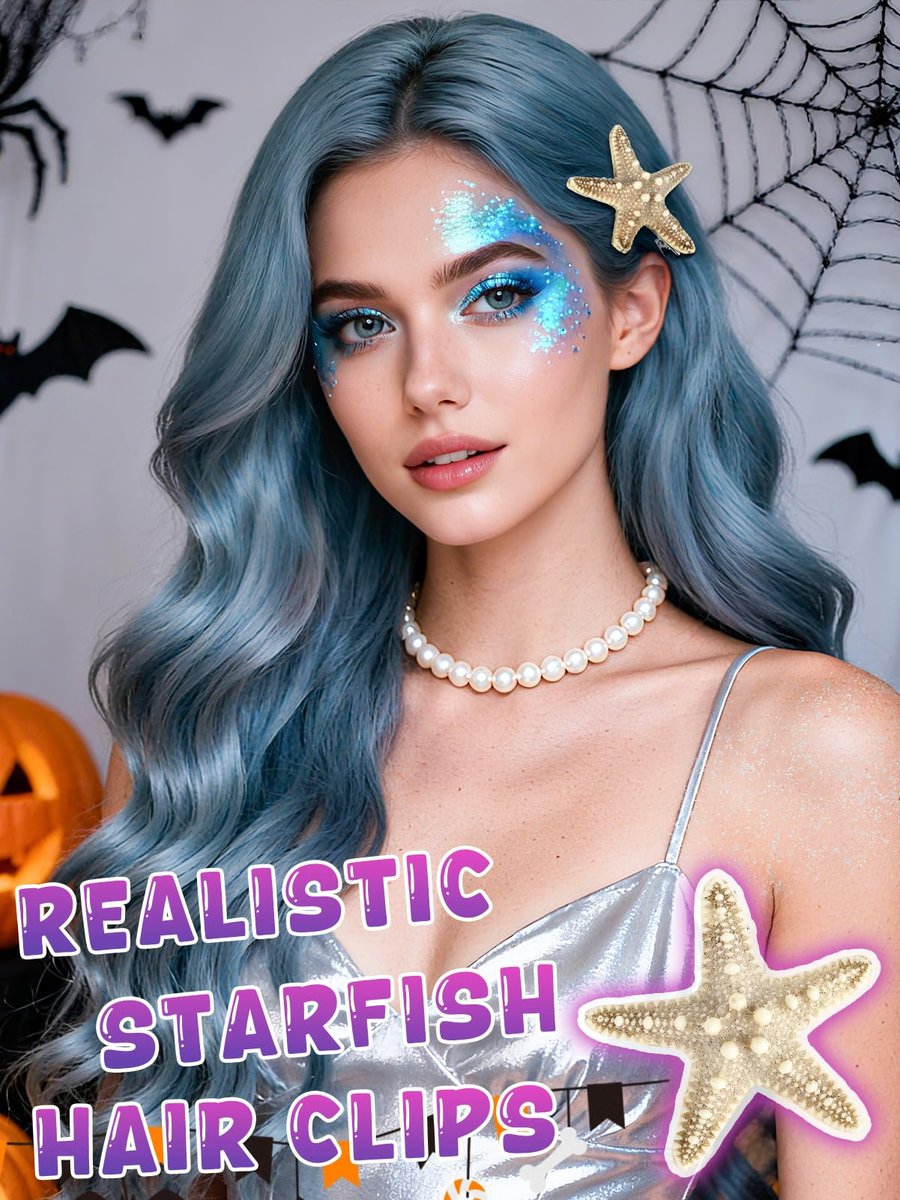 Mermaid Hair Accessories Kit for Women - 12-Piece Halloween Costume Set with Starfish Hair Clips & Face Body Glitter - görsel 7
