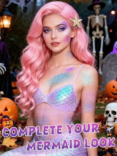 Mermaid Hair Accessories Kit for Women - 12-Piece Halloween Costume Set with Starfish Hair Clips & Face Body Glitter