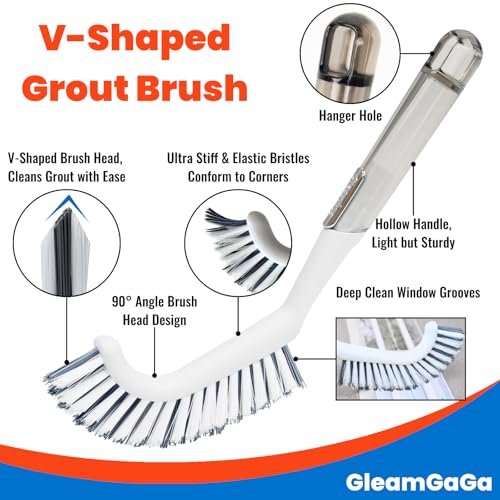 3 Pack Heavy-Duty Shower Scrub Brush Set – Long Handle Stiff Bristle Grout Brush for Bathroom, Tile, Floor, Kitchen, Sink & Carpet Cleaning Avelisse