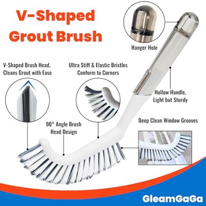 3 Pack Heavy-Duty Shower Scrub Brush Set – Long Handle Stiff Bristle Grout Brush for Bathroom, Tile, Floor, Kitchen, Sink & Carpet Cleaning Avelisse